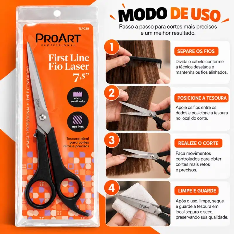 Tesoura Proart First Line Fio Laser 7,5" Micro Serrilhada Aço inox Tlp03bb