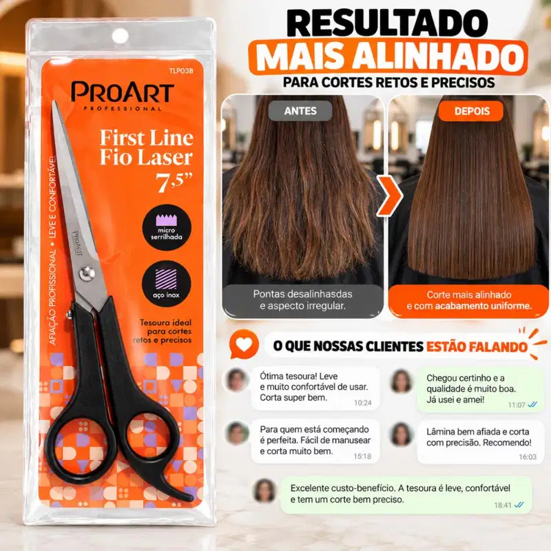 Tesoura Proart First Line Fio Laser 7,5" Micro Serrilhada Aço inox Tlp03bb