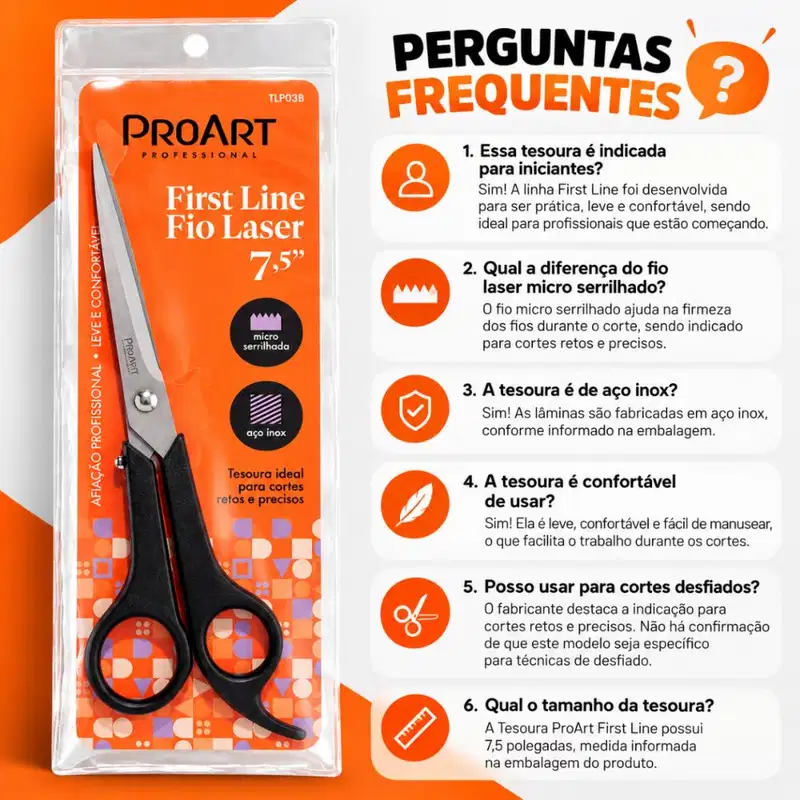 Tesoura Proart First Line Fio Laser 7,5" Micro Serrilhada Aço inox Tlp03bb