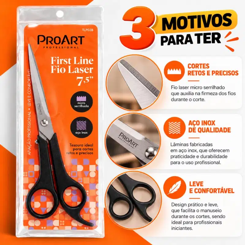 Tesoura Proart First Line Fio Laser 7,5" Micro Serrilhada Aço inox Tlp03bb