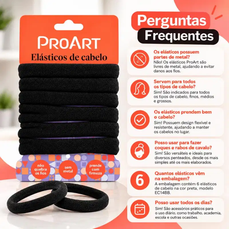 Elásticos De Cabelo Proart Preto Com 6 Unidades Ec14bb