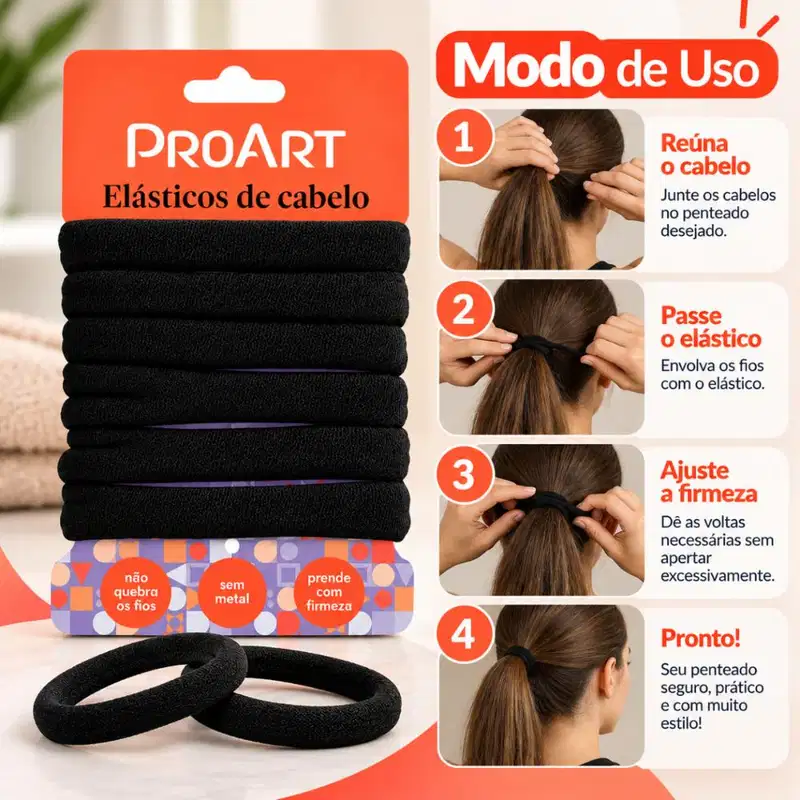 Elásticos De Cabelo Proart Preto Com 6 Unidades Ec14bb