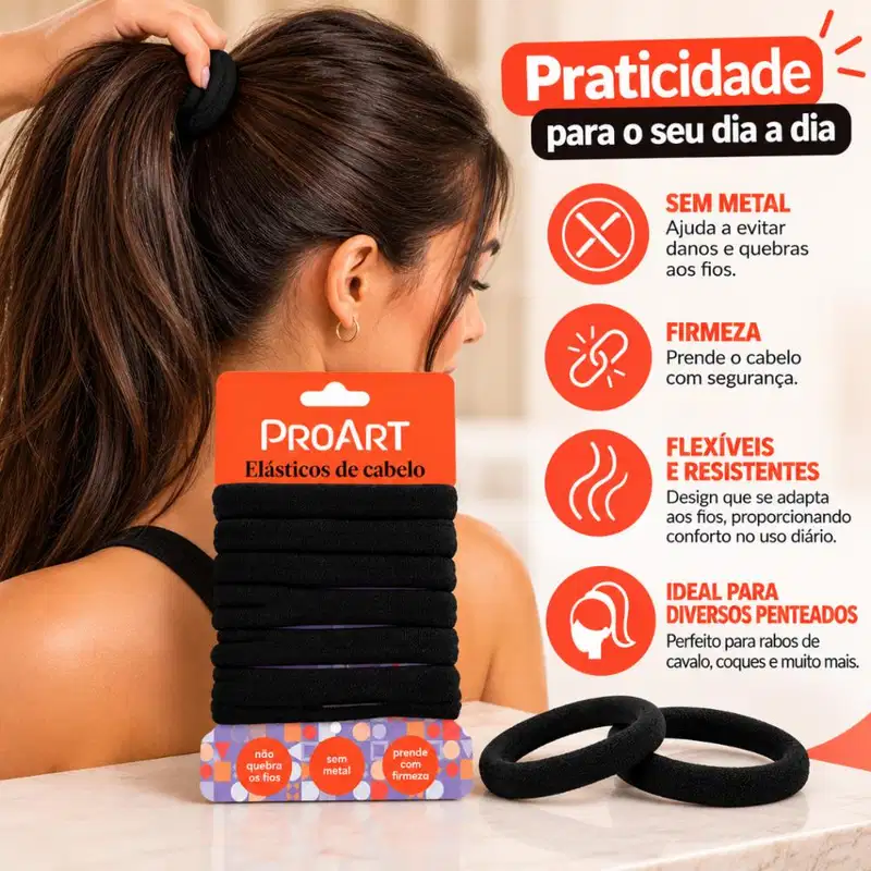 Elásticos De Cabelo Proart Preto Com 6 Unidades Ec14bb