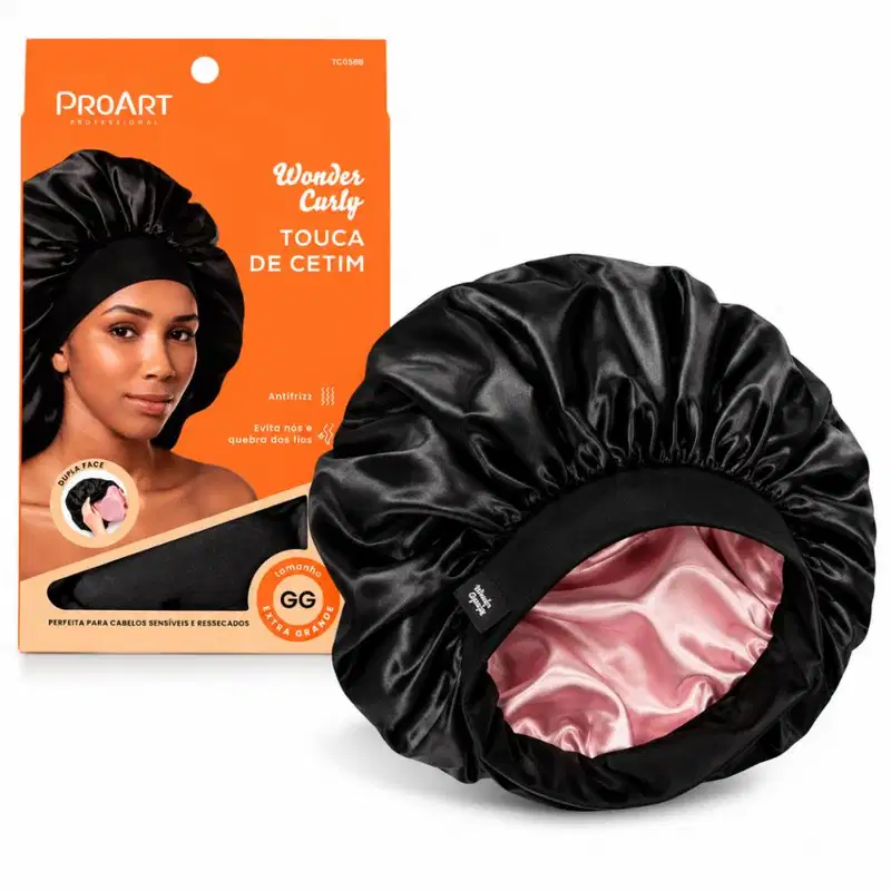 Touca De Cetim Proart Wonder Curly Extra Grande Preta e Rosa Tc05bb