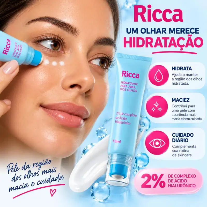 Hidratante Para Área Dos Olhos Ricca 2% De Complexo De Ácido Hialurônico 15ml