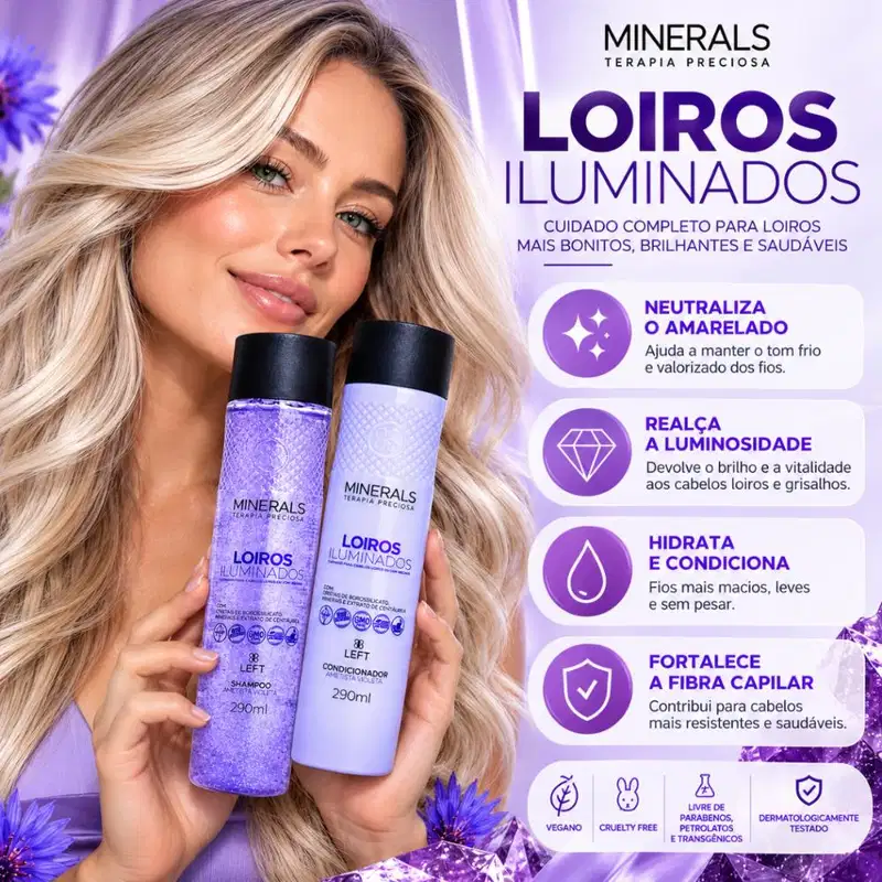 Kit Left Minerals Loiros Iluminados Ametista Violeta: Shampoo e Condicionador 290ml