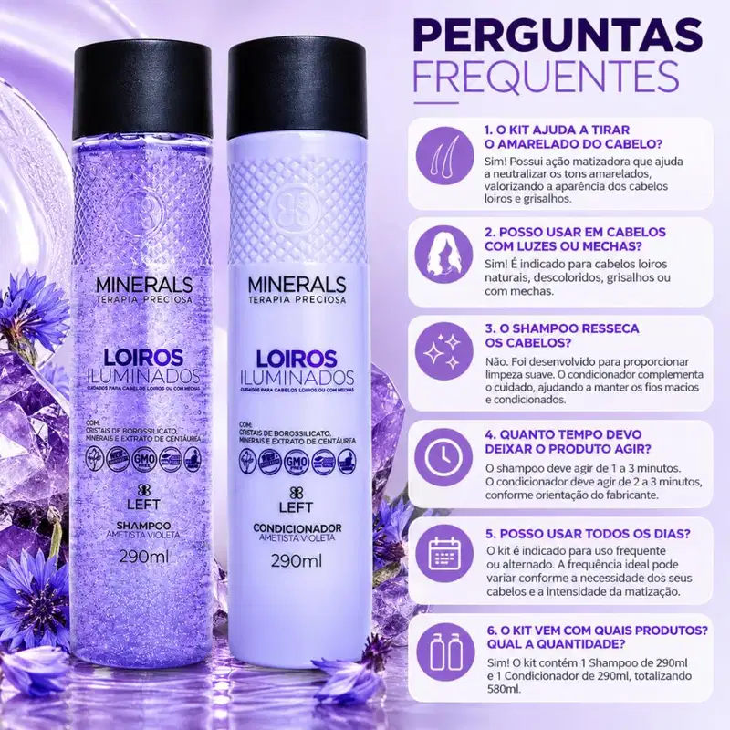 Kit Left Minerals Loiros Iluminados Ametista Violeta: Shampoo e Condicionador 290ml