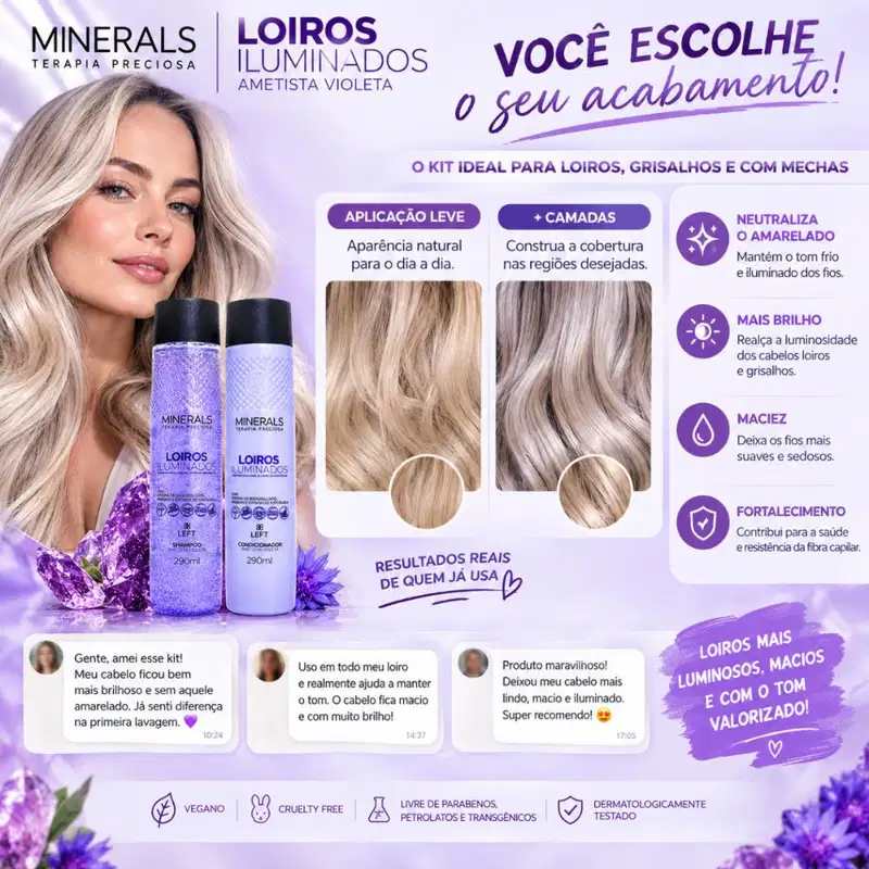 Kit Left Minerals Loiros Iluminados Ametista Violeta: Shampoo e Condicionador 290ml