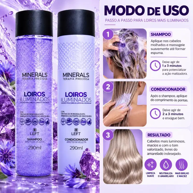 Kit Left Minerals Loiros Iluminados Ametista Violeta: Shampoo e Condicionador 290ml