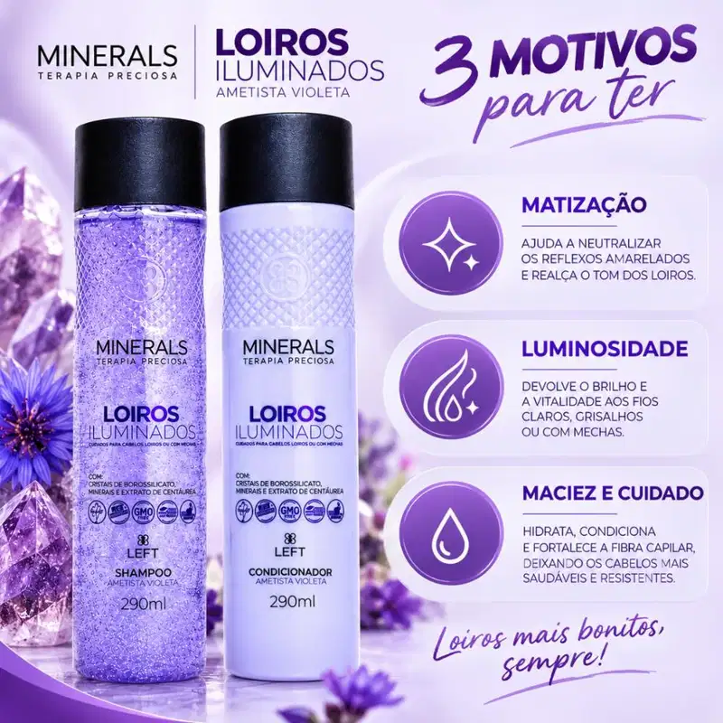 Kit Left Minerals Loiros Iluminados Ametista Violeta: Shampoo e Condicionador 290ml