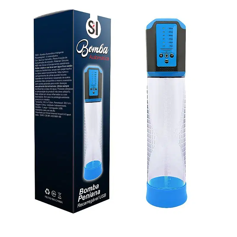 Bomba Peniana Elétrica Automática USB 3 Intensidades com Anel 29x7cm