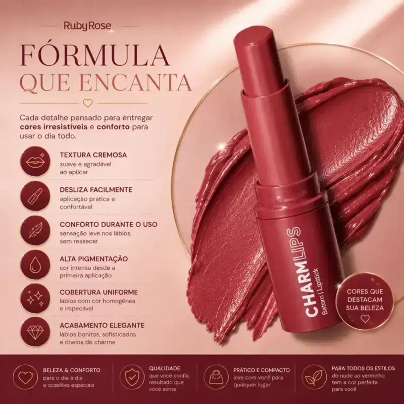 Batom Charm Lips – Ruby Rose - CL08 - HB-L6001-8