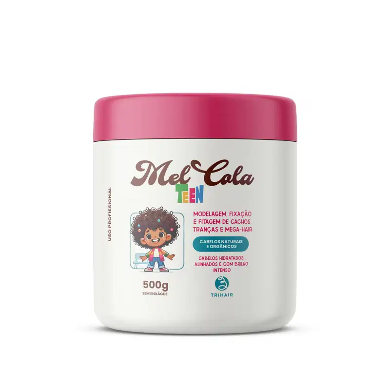 Mel Cola Teen Rosa Trihair 500 g, Gel Modelador Infantil para Cachos com Melado de Cana, Fórmula Suave