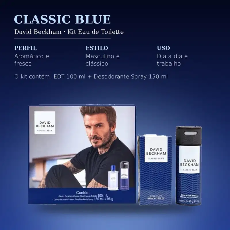 Kit Classic Blue David Beckham Eau de Toilette + Desodorante Masculino -100 ml