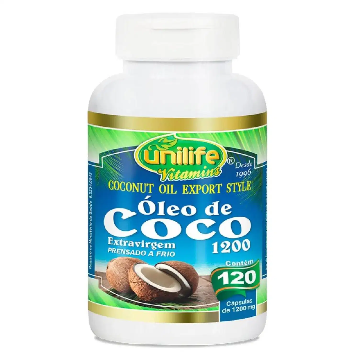 Suplemento Alimentar Óleo de Coco Extravirgem 1200mg Unilife 120 Cápsulas