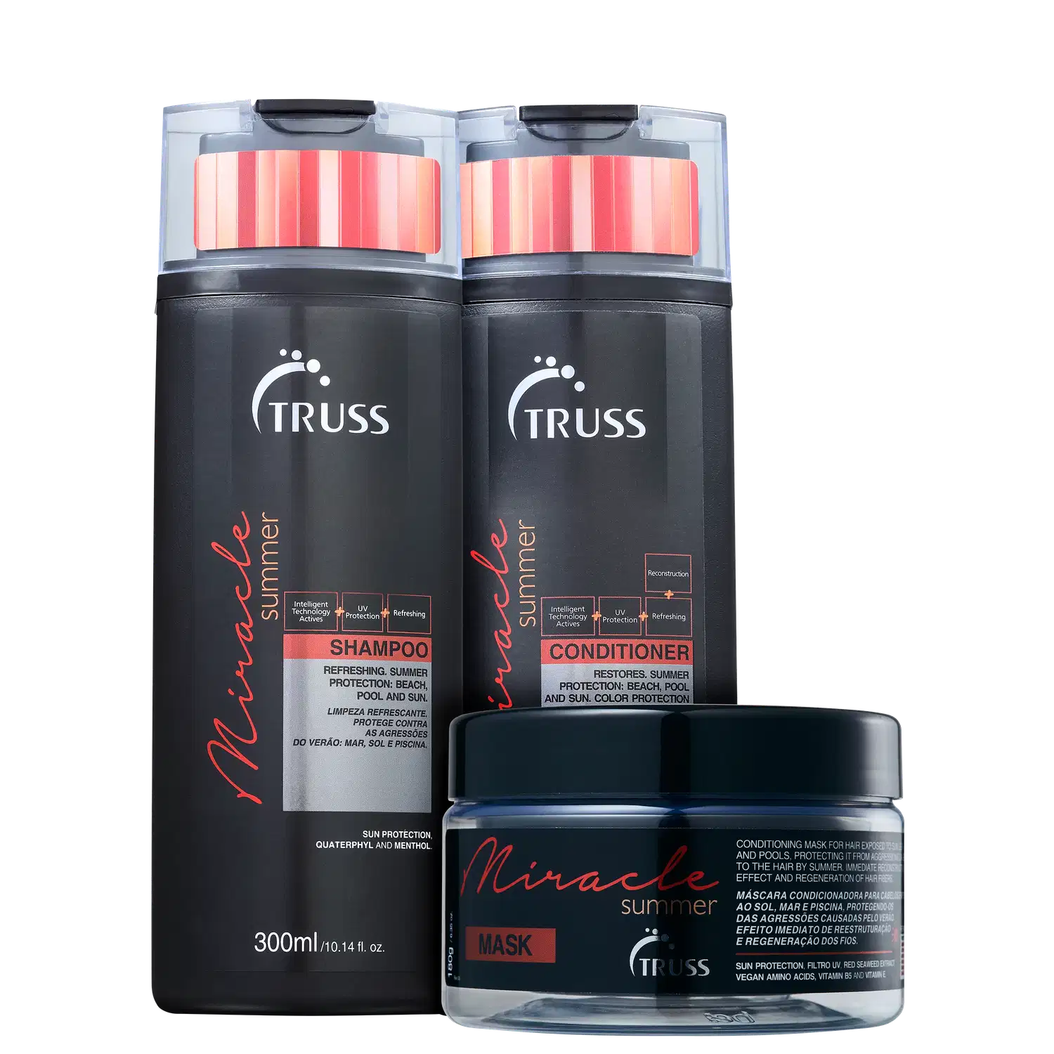 Combo Mask Miracle Summer: Shampoo 300ml + Condicionador 300ml + Miracle Summer Mask 180g