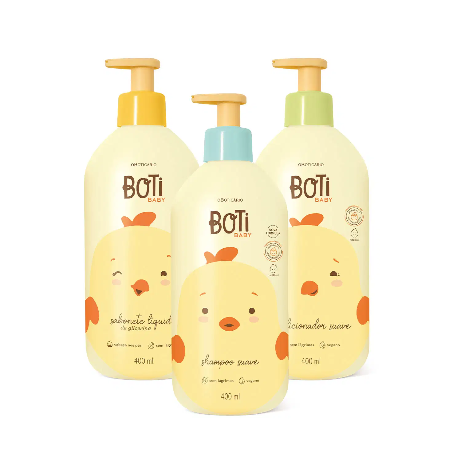 Combo Boti Baby: Shampoo Suave 400ml + Condicionador Suave 400ml + Sabonete Líquido de Glicerina 400ml