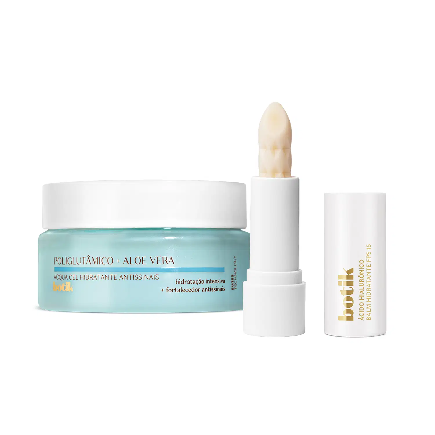 Combo Botik: Gel Hidratante Antissinais Ácido Poliglutâmico 50g + Balm Labial Ácido Hialurônico 3,2g