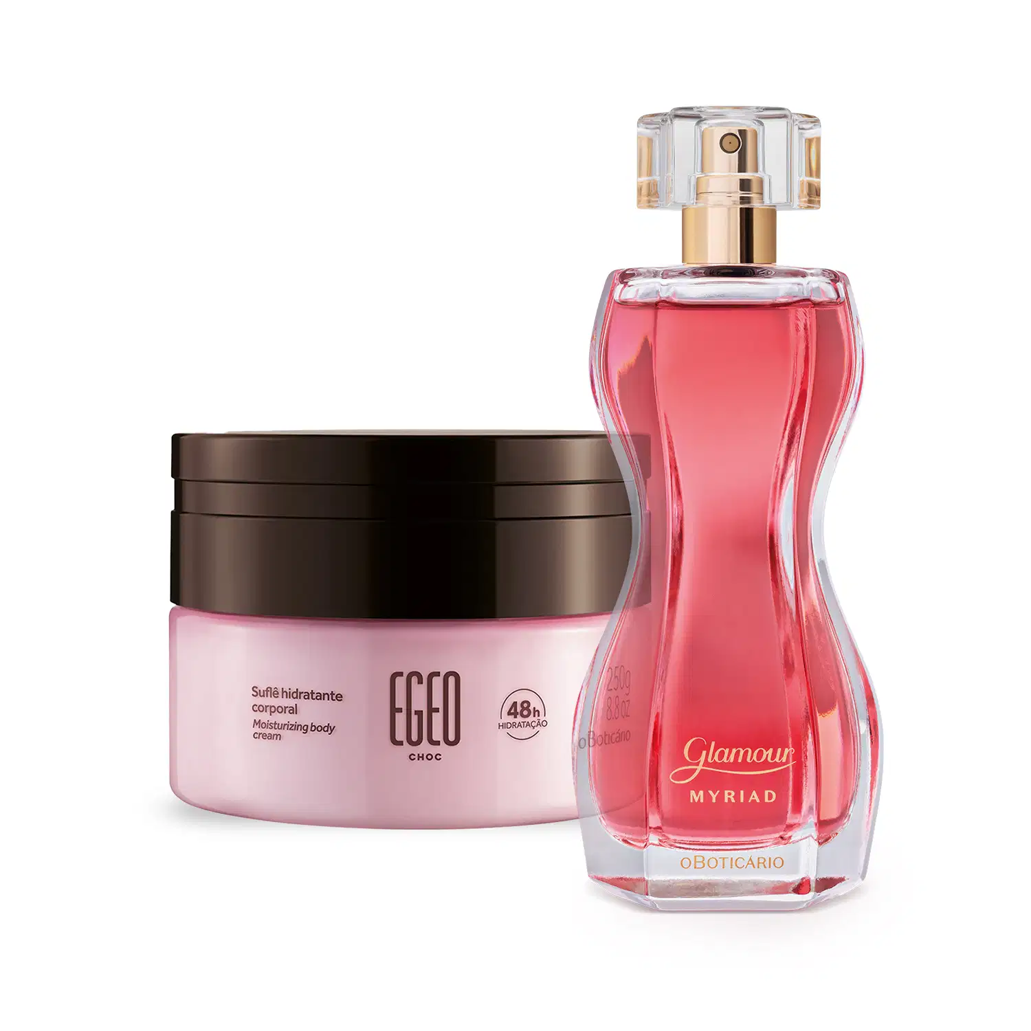 Combo Desodorante Colônia Glamour Myriad 75ml + Suflê Hidratante Desodorante Corporal Egeo Choc 250g