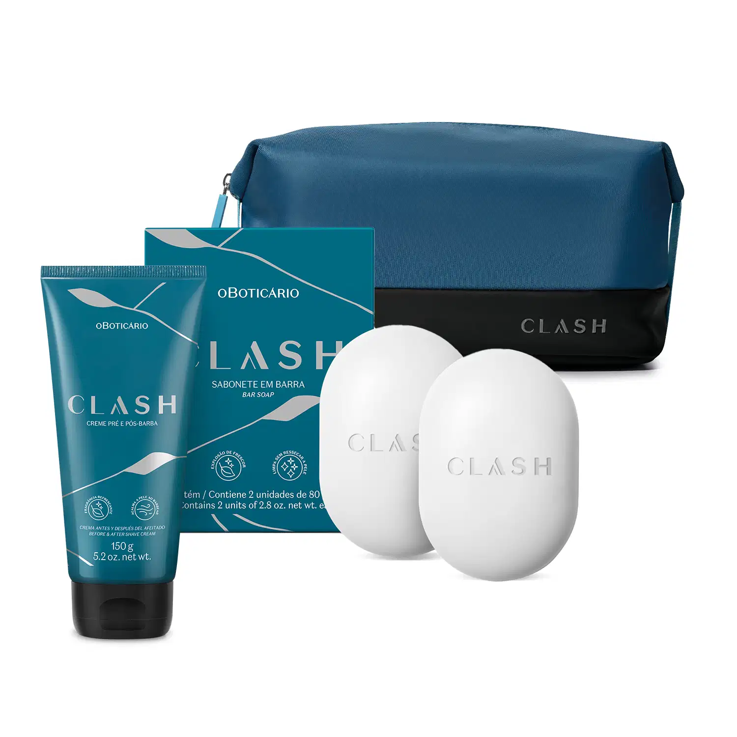 Combo Clash: Creme Pré E Pós- Barba + Sabonete em Barra 2x80g + Nécessarie