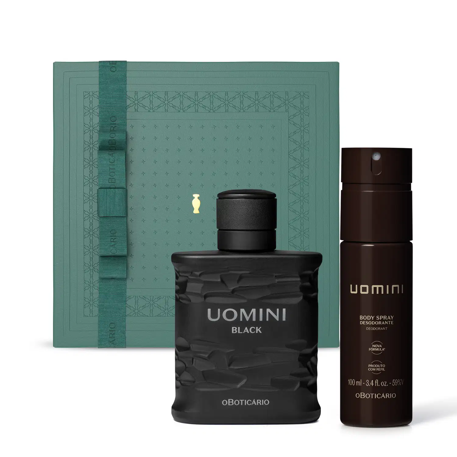 Combo Presente Dia dos Pais Uomini: Black Desodorante Colônia 100ml + Body Spray 100ml + Caixa Presenteável