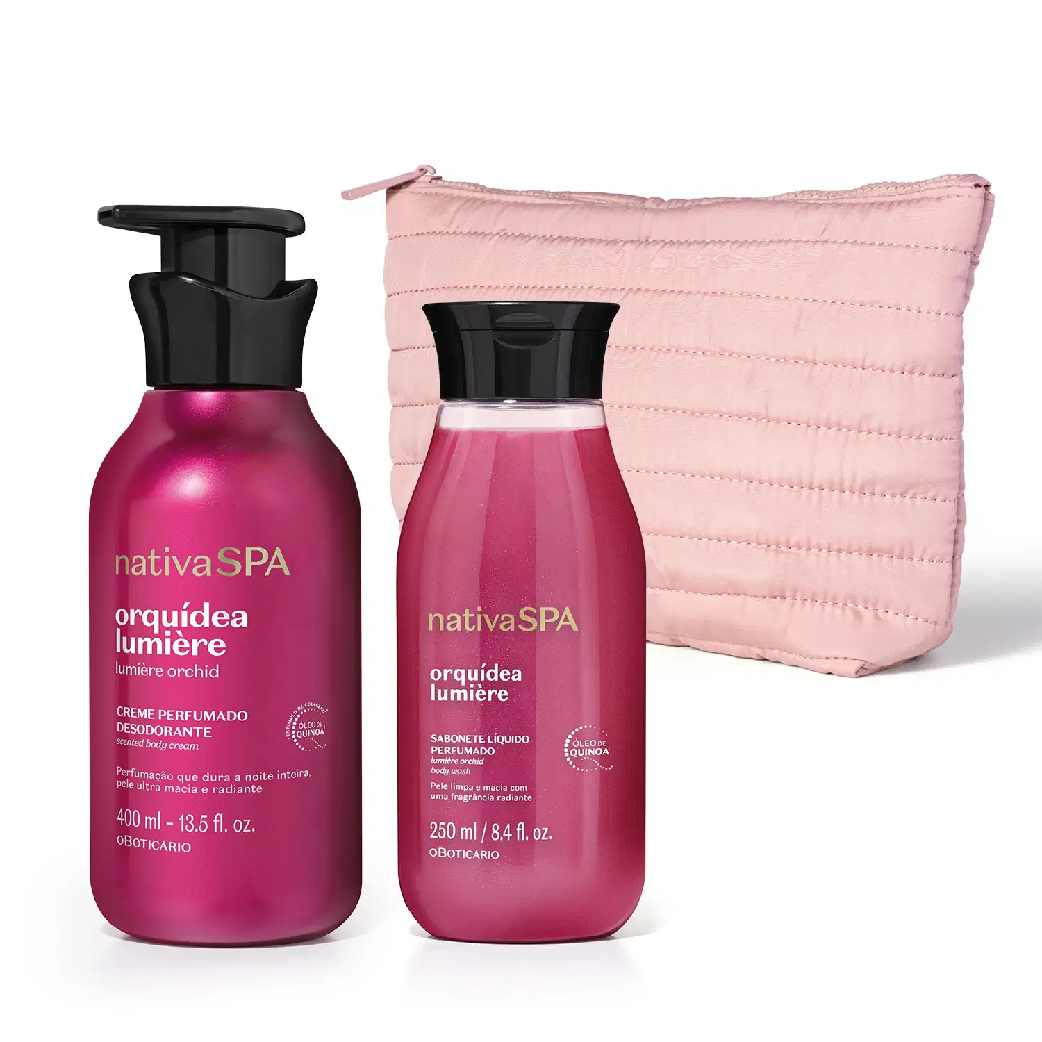 Combo Nativa SPA Orquídea Lumière: Creme Perfumado Desodorante 400ml + Sabonete Líquido Corporal 250ml + Nécessaire Premium