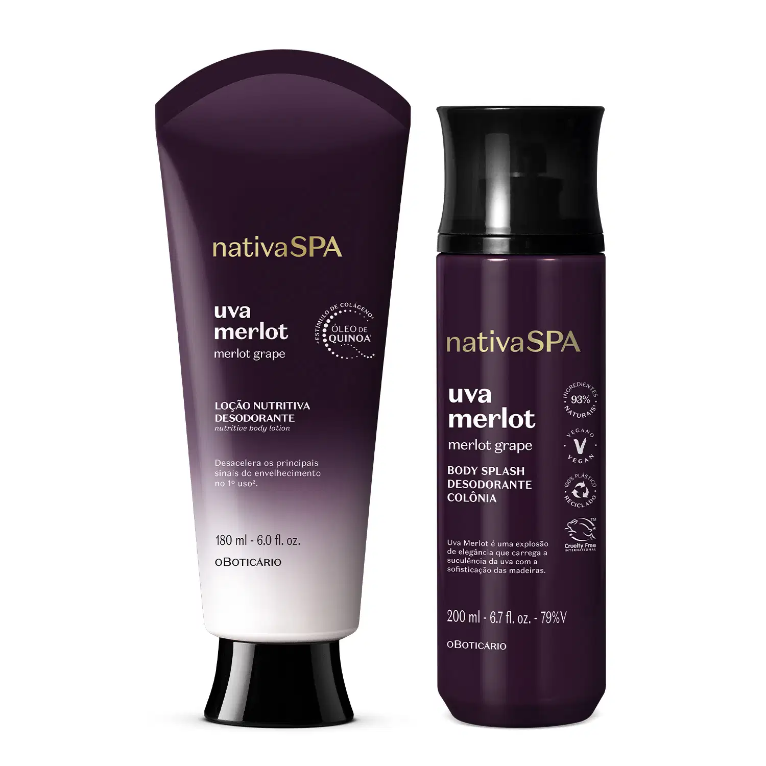 Combo Nativa Spa Uva Merlot: Loção Corporal 180ml + Body Splash 200ml