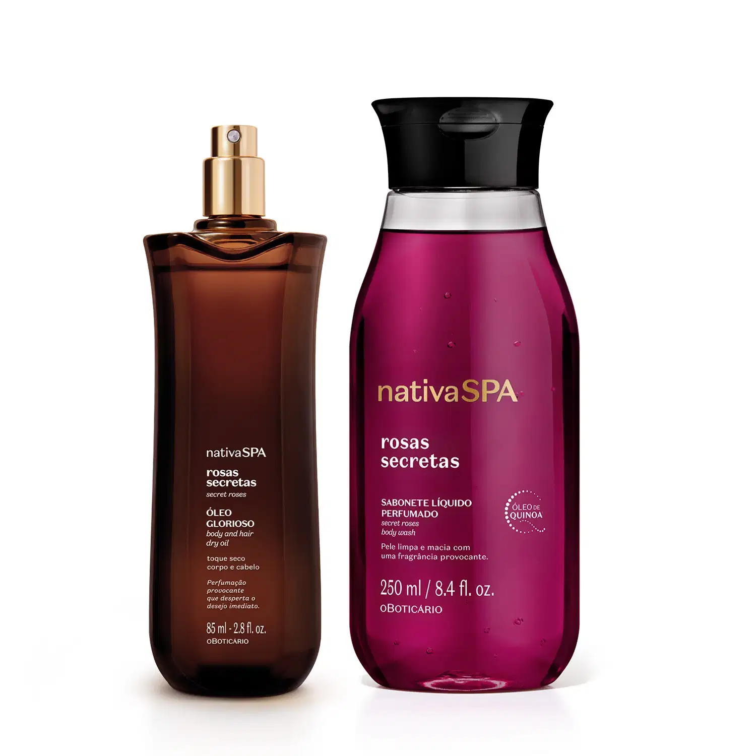 Combo Nativa SPA Rosas Secretas: Sabonete Líquido Corporal 250ml + Óleo Multifuncional Corpo E Cabelos 85ml