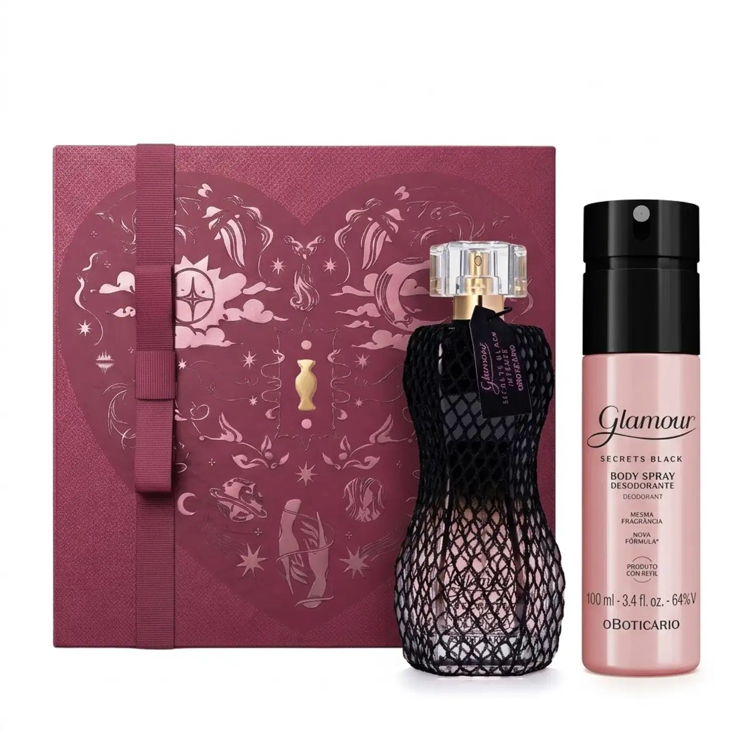 Combo Presente Glamour Secret Black: Desodorante Colônia Intense 75ml + Body Spray 100ml