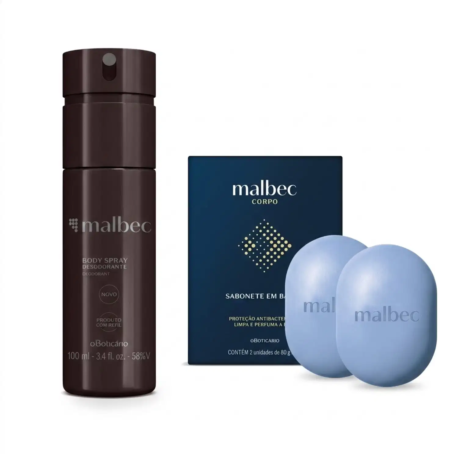 Combo Malbec Cuidados: Sabonete Em Barra 2x80g + Body Spray 100ml > Combo Malbec Cuidados: Sabonete Em Barra 2x80g + Body Spray 100ml