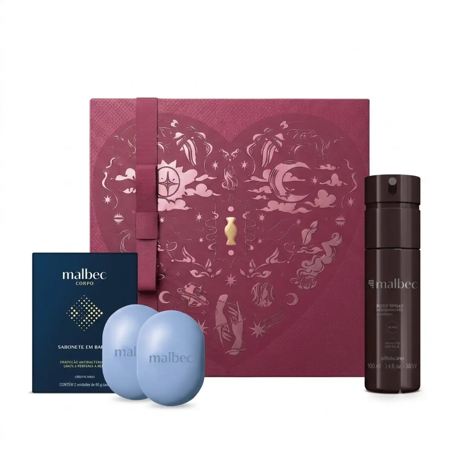 Combo Presente Dia Dos Namorados Malbec Cuidados: Sabonete Em Barra 2x80g + Body Spray 100ml