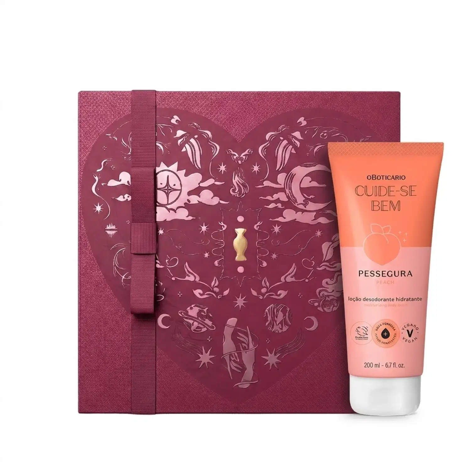 Combo Presente Dia Dos Namorados Loção Corporal Pessegura 200ml