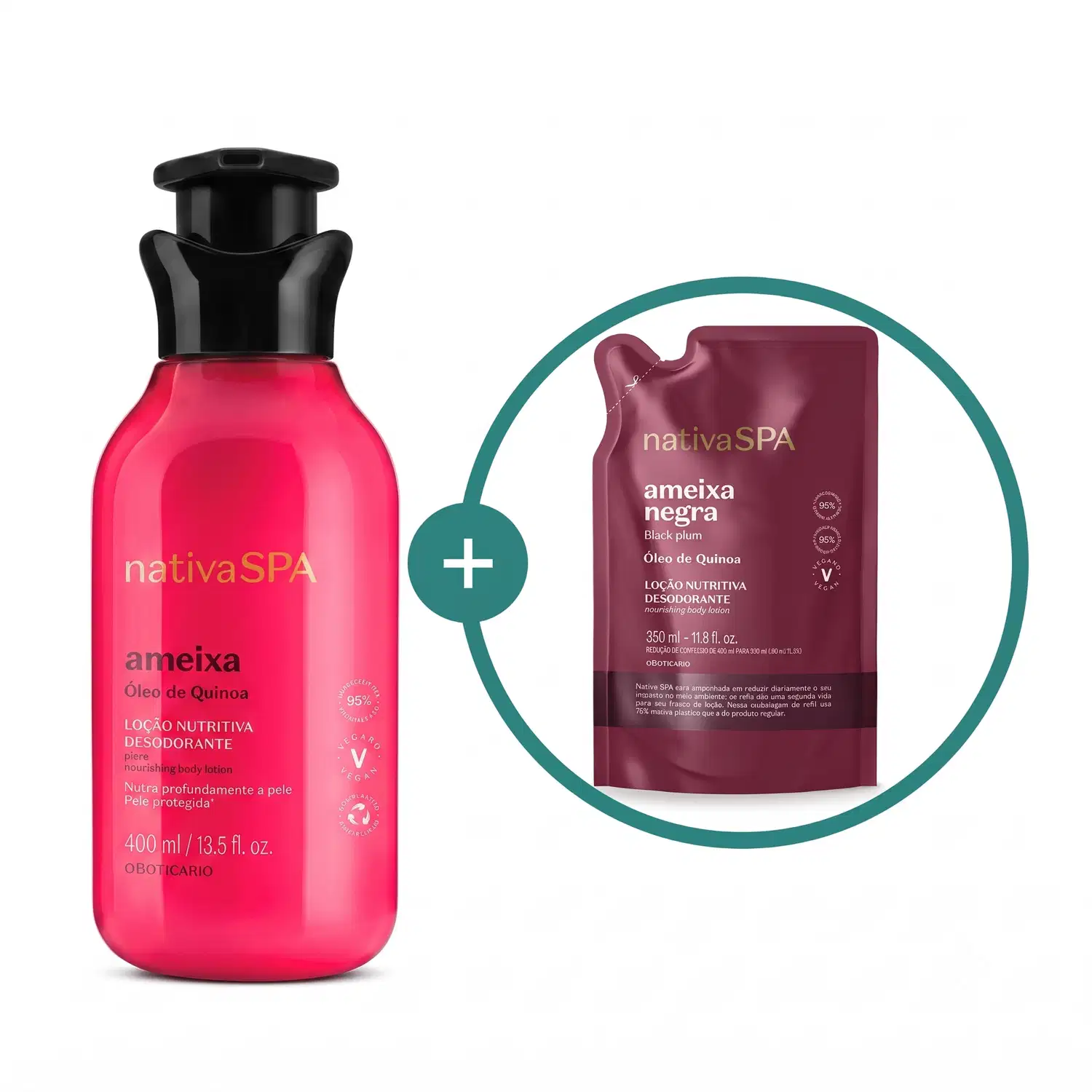 Combo Nativa SPA: Loção Hidratante Corporal Ameixa 400ml + Refil Loção Desodorante Hidratante Corporal Ameixa Negra 350ml