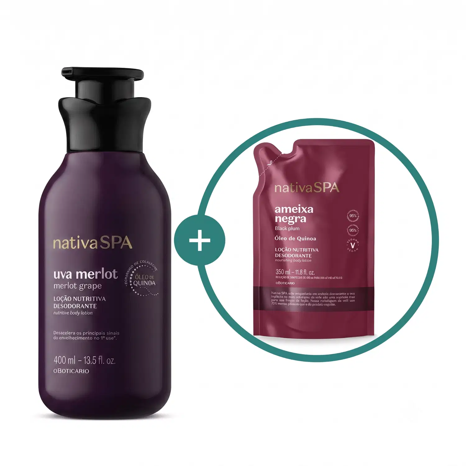 Combo Nativa Spa: Loção Nutritiva Corporal Uva Merlot 400ml e Refil Loção Hidratante Corporal Ameixa Negra 350ml