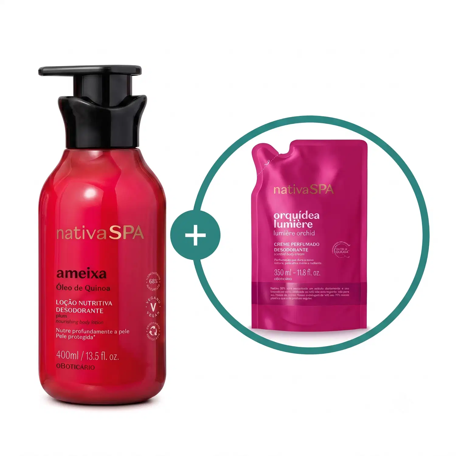 Combo Nativa SPA: Loção Hidratante Desodorante Corporal Ameixa 400ml + Refil Creme Desodorante Hidratante Orquídea Lumière 350ml