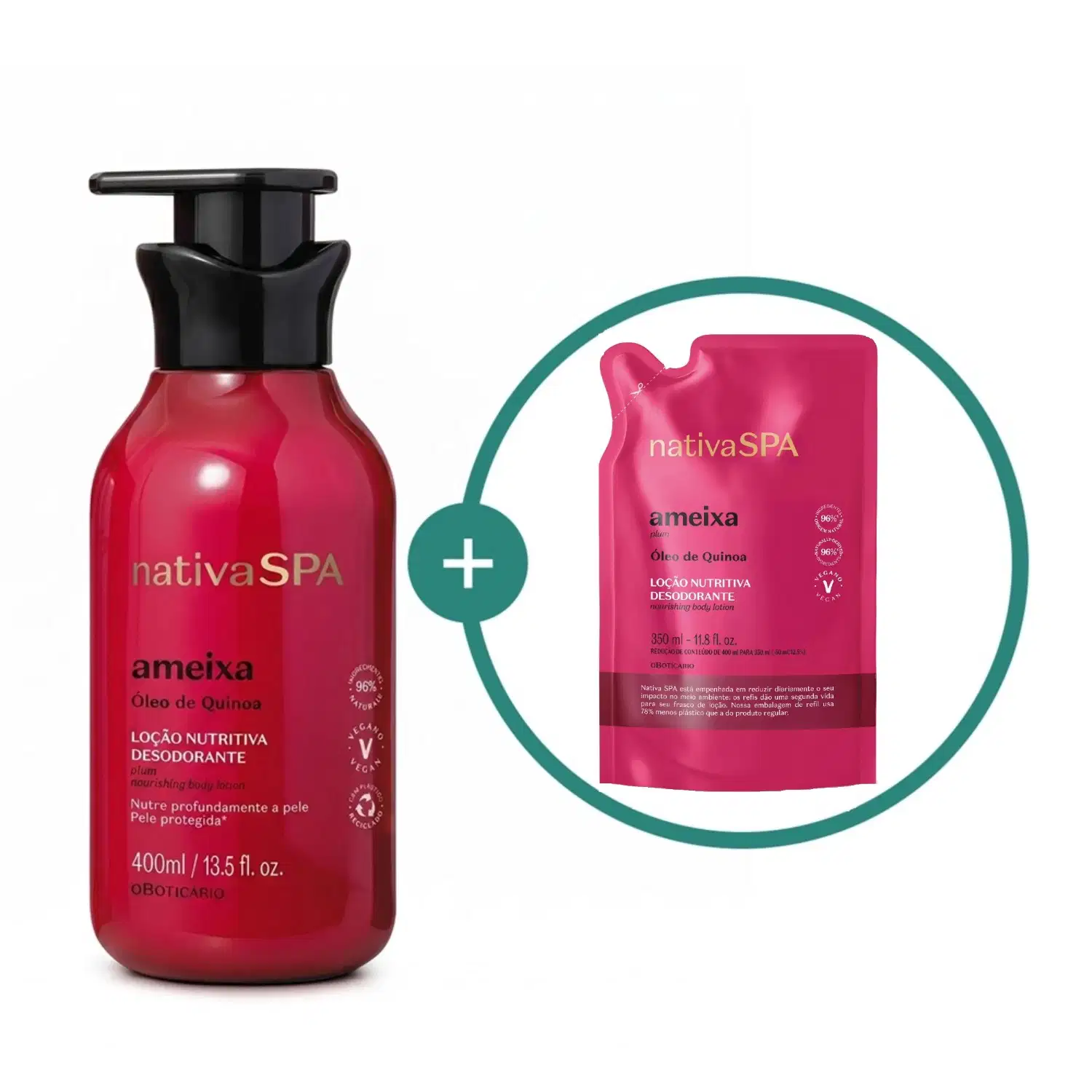 Combo Nativa SPA: Loção Hidratante Desodorante Corporal Ameixa 400ml + Refil Loção Desodorante Hidratante 350ml