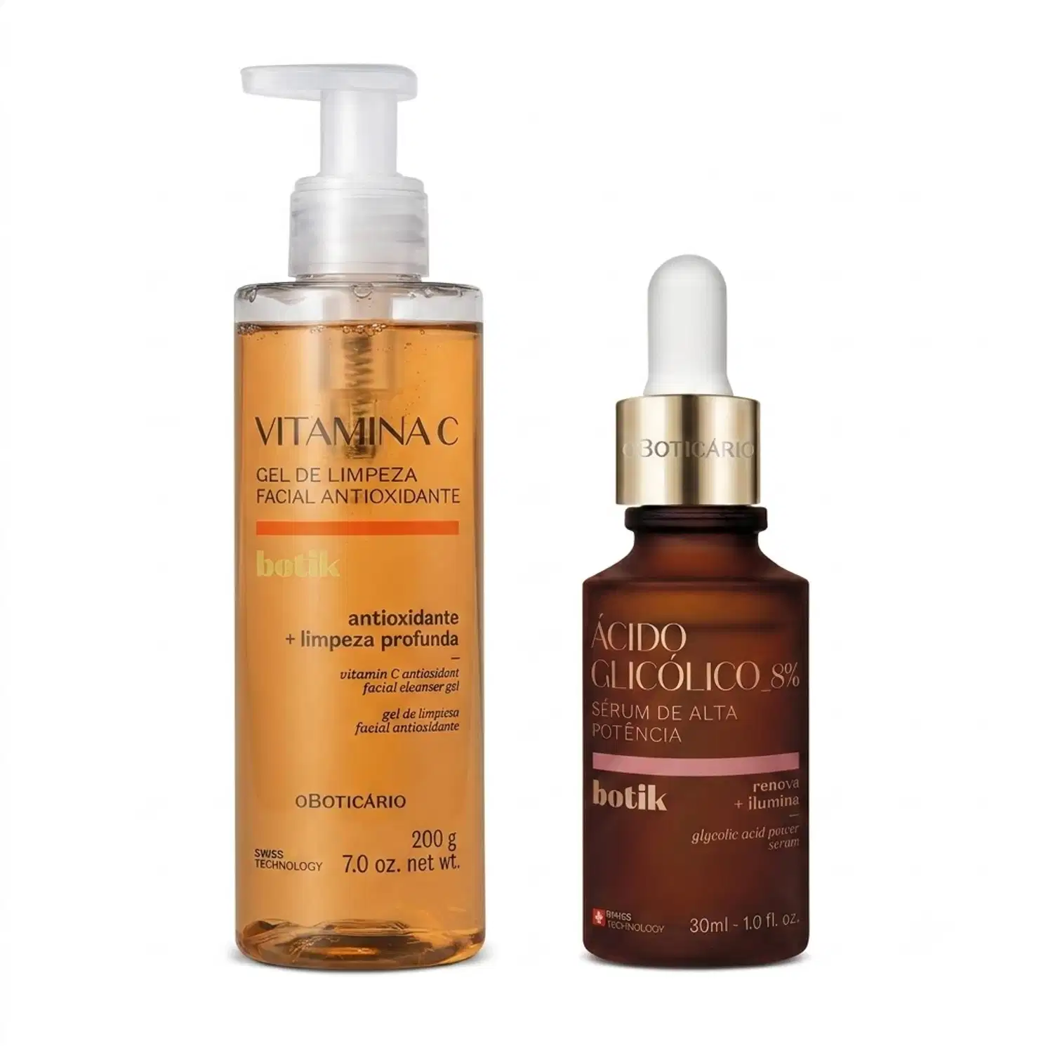 Combo Botik Vitamina C e Ácido Glicólico: Gel de Limpeza Facial Antioxidante 200g + Sérum de Alta Potência 30ml