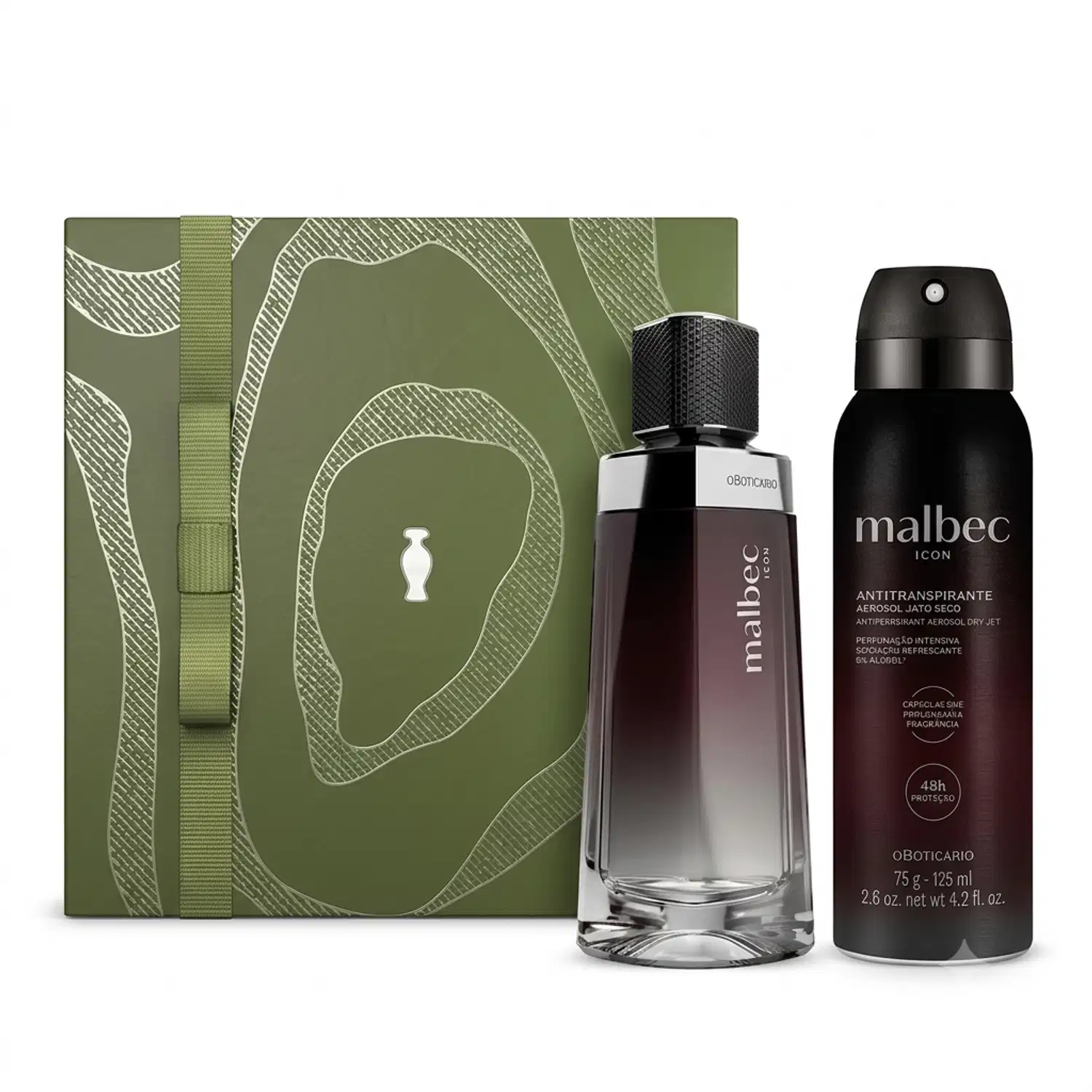 Combo Malbec Icon Desodorante Colônia 100ml + Antitranspirante Aerossol Malbec Icon 75g/125ml + Caixa de Presente