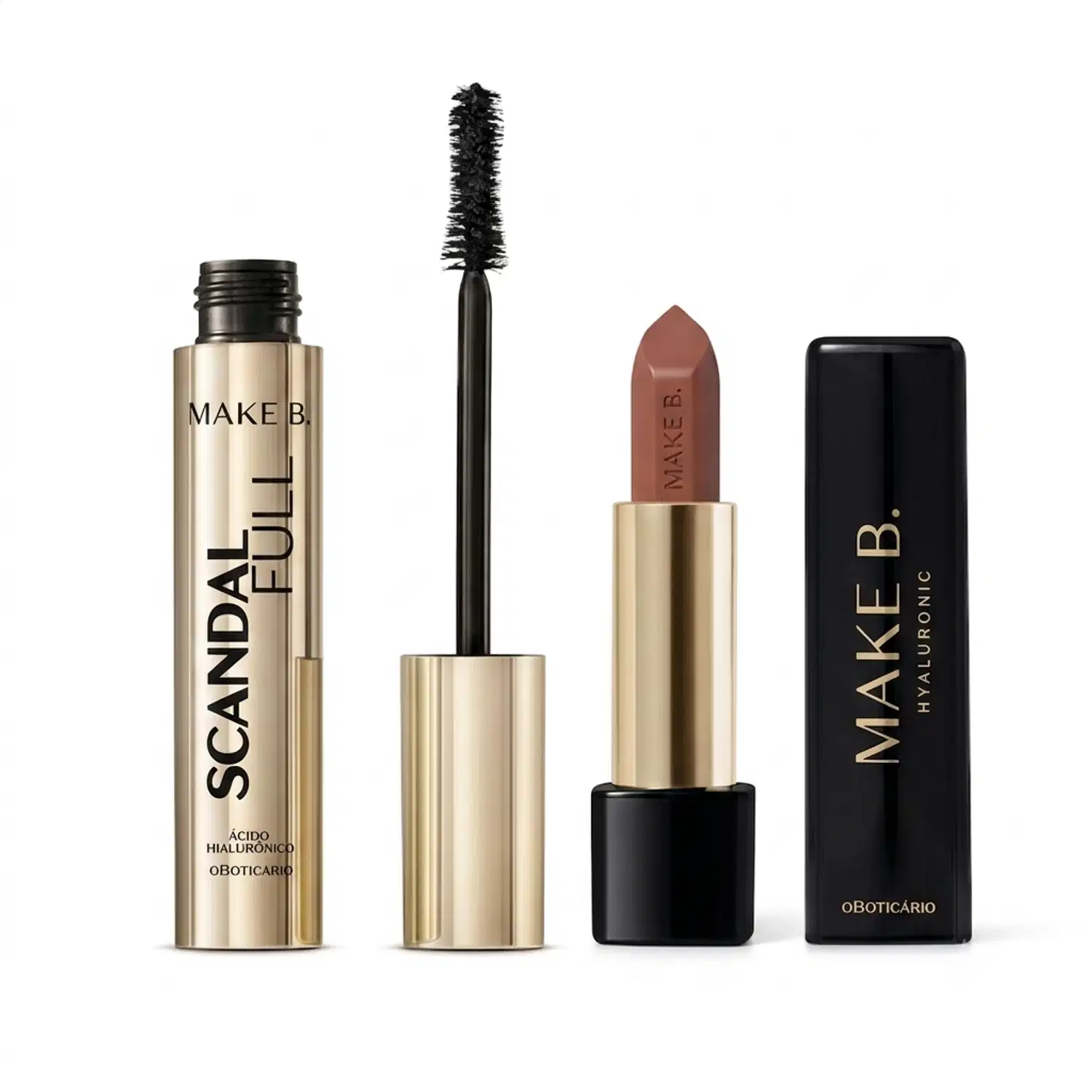 Combo Máscara de Cílios Make B. Scandal Full 10g + Batom Cremoso Make B. Hyaluronic Marrom Nude Chic 4g