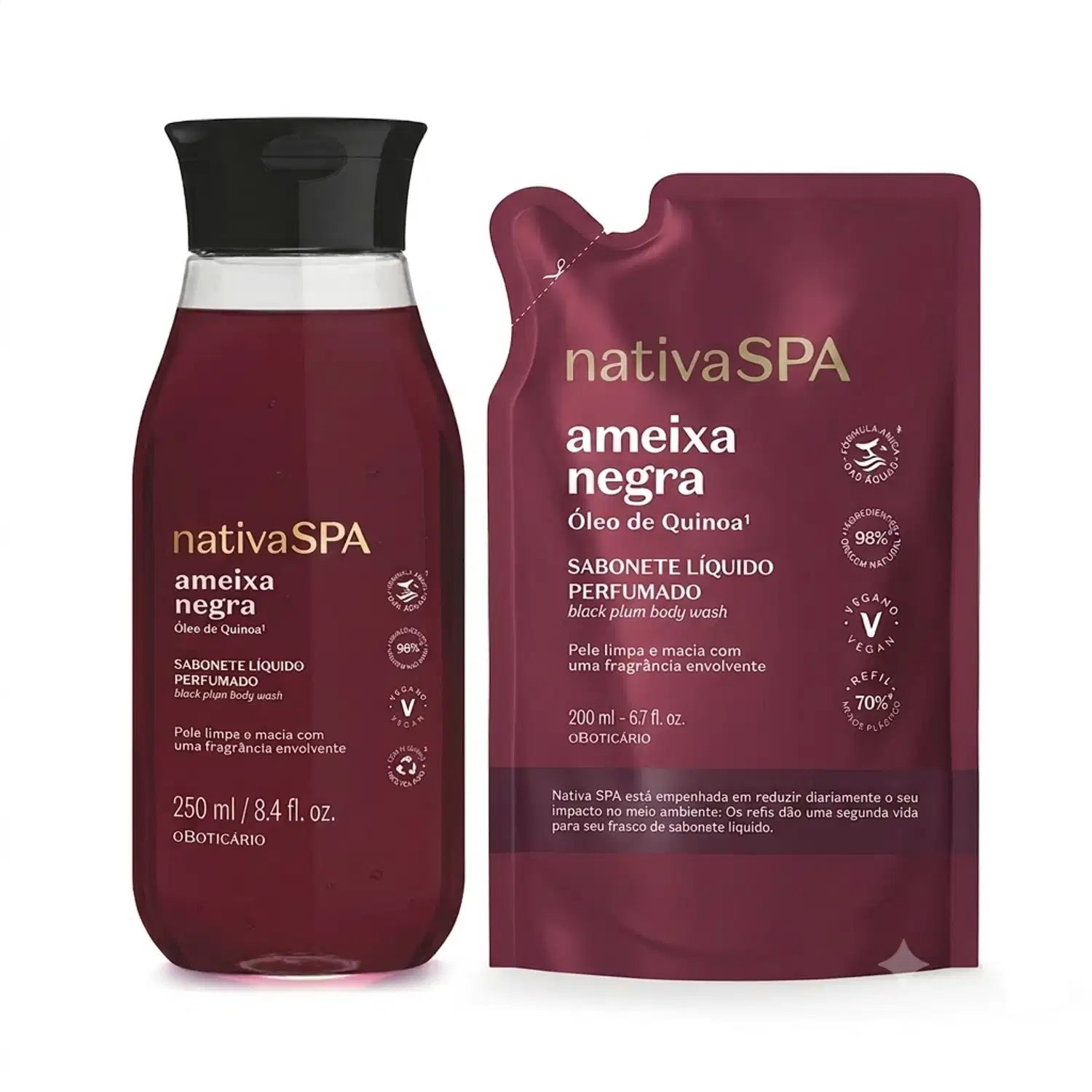 Kit Nativa Spa Ameixa Negra o Boticário - Sabonete Líquido 250ml + Refil Sabonete Líquido 200ml