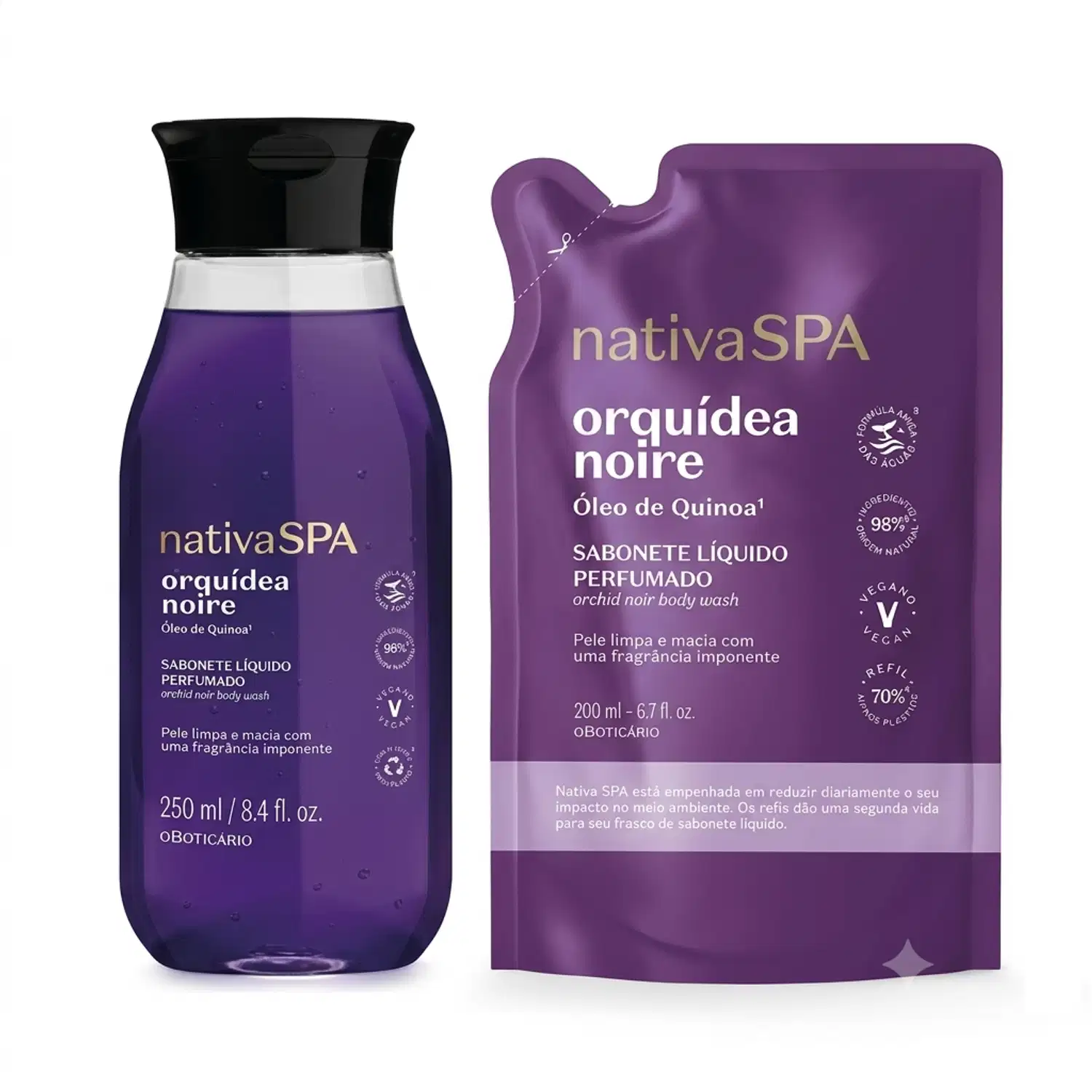 Combo Nativa Spa Orquídea Noire: Sabonete Líquido 250ml + Refil Sabonete Líquido 200ml