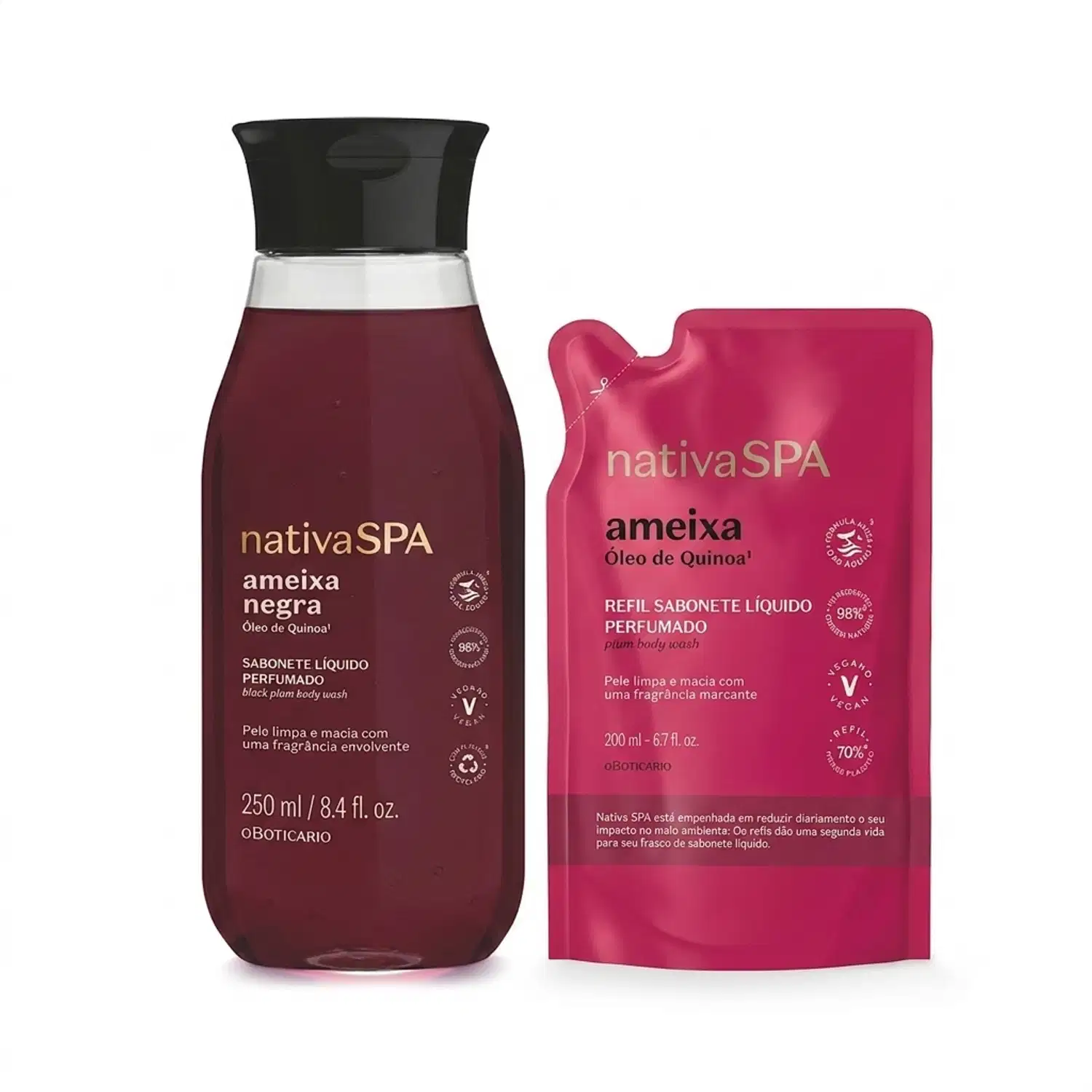 Kit Nativa SPA Ameixa o Boticário - Sabonete Líquido Ameixa Negra 250ml + Refil Sabonete Ameixa 200ml