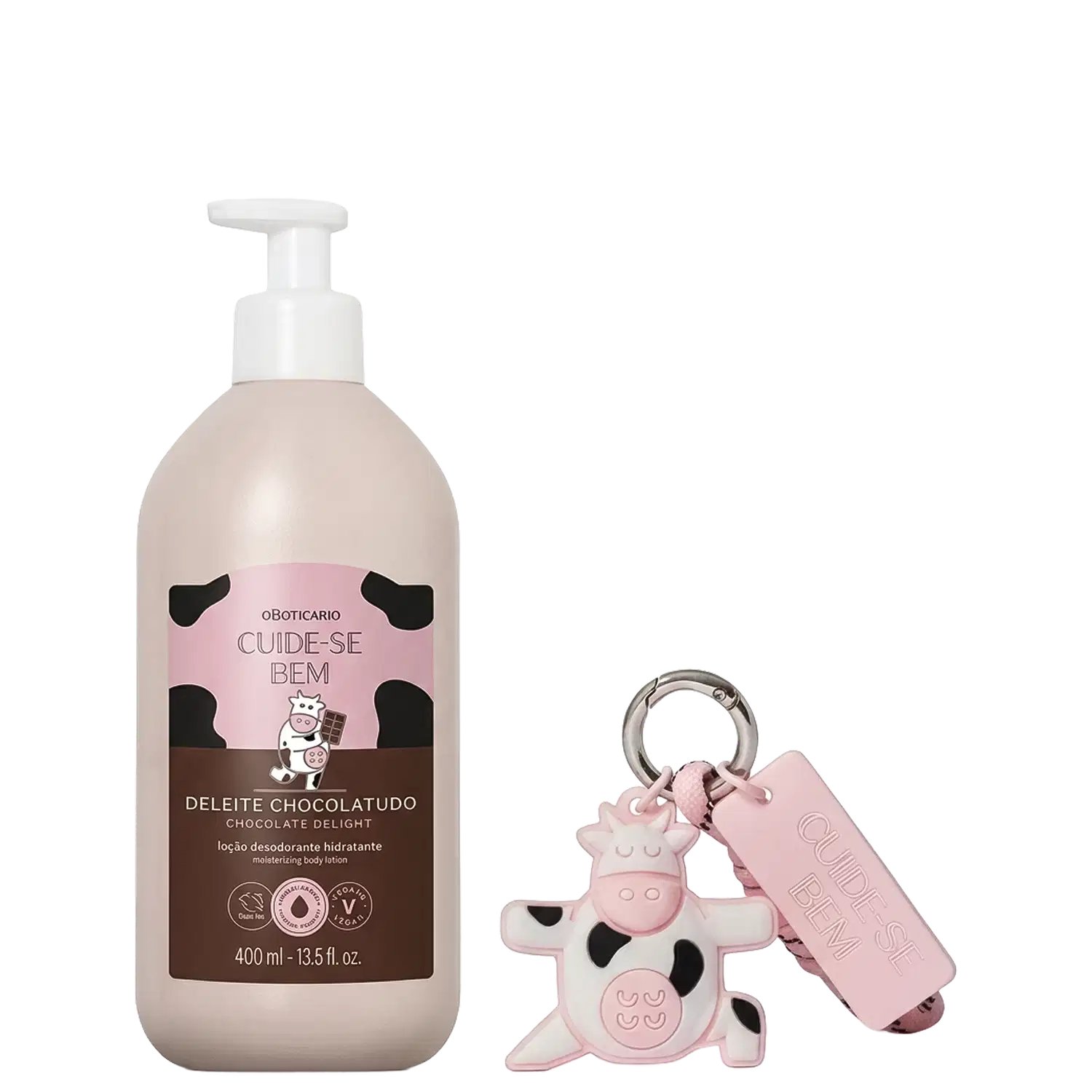 Combo Cuide-se Bem Deleite Chocolatudo: Loção Corporal 400ml + Chaveiro Vaquinha