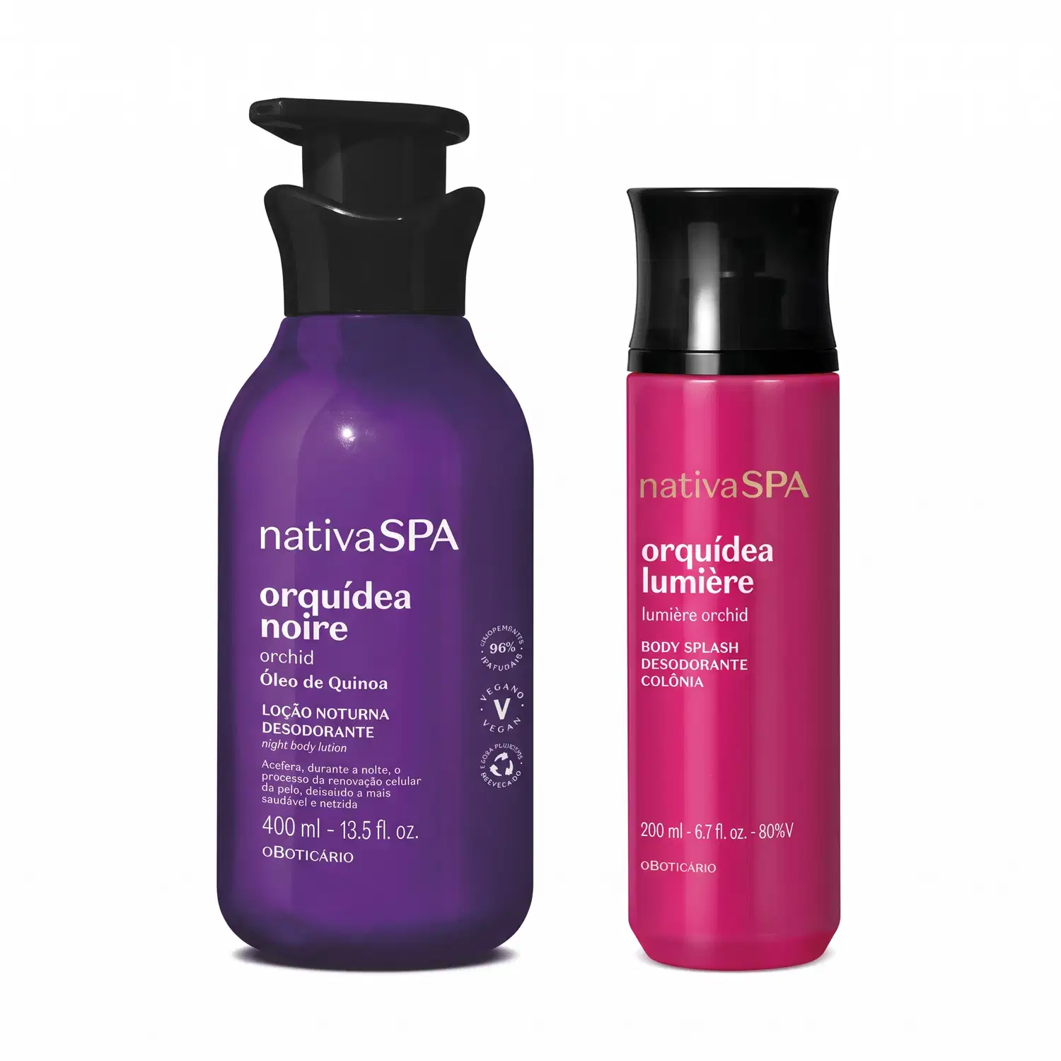 Combo Nativa SPA: Loção Corporal Orquídea Noire 400ml + Body Splash Orquídea Lumière 200ml