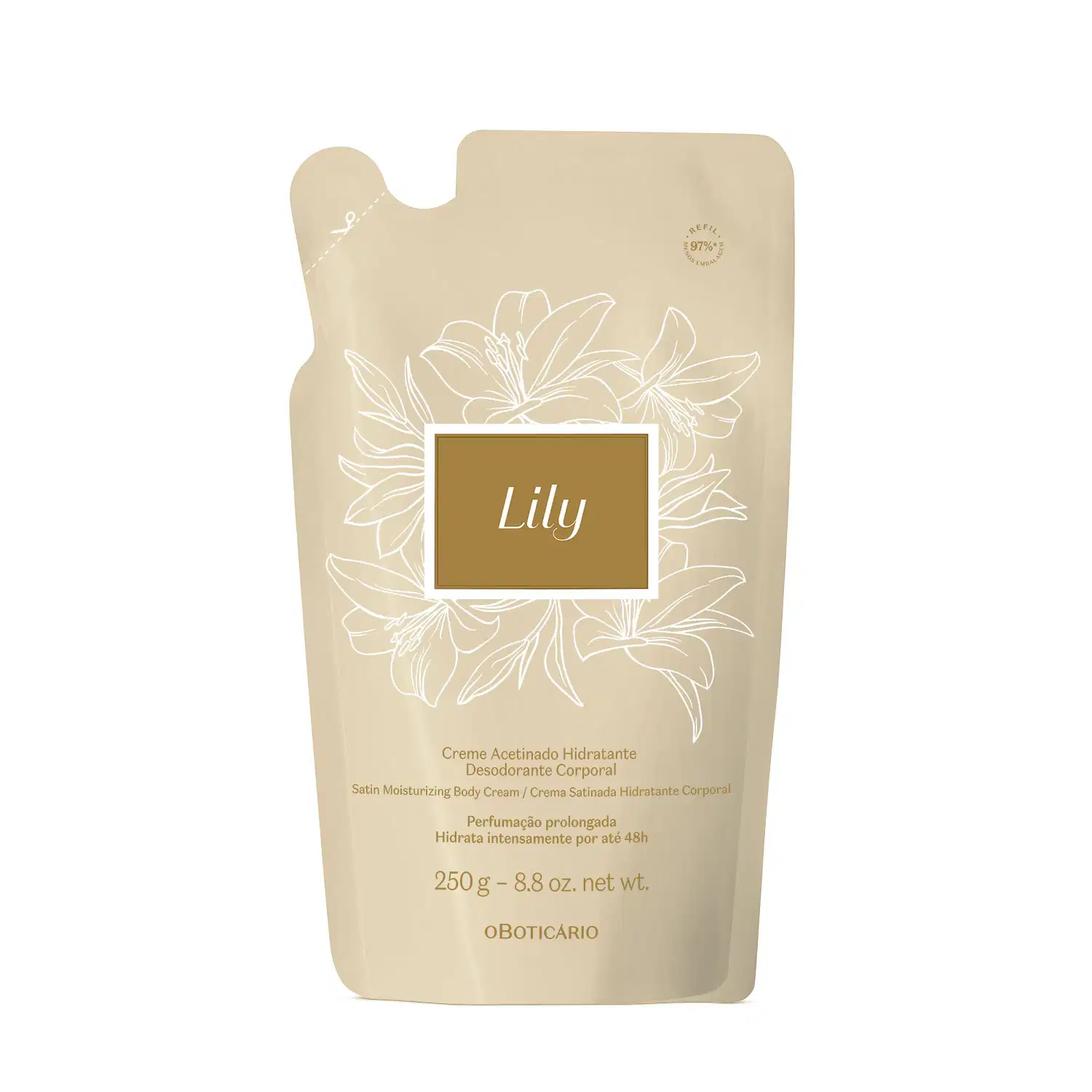 Refil Creme Acetinado Hidratante Desodorante Corporal Lily 250g