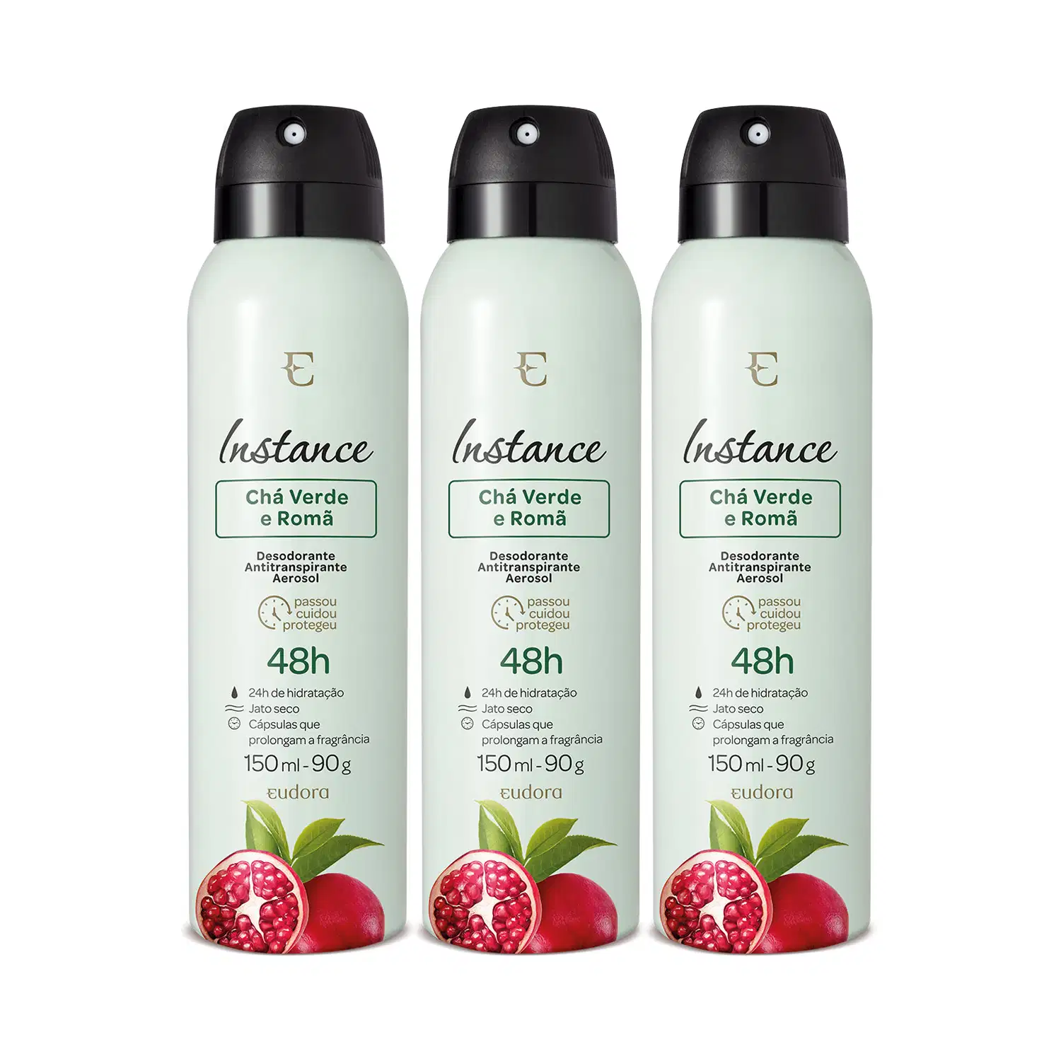 Combo Instance Chá Verde e Romã: Desodorante Antitranspirante Aerossol 3x150ml/90g