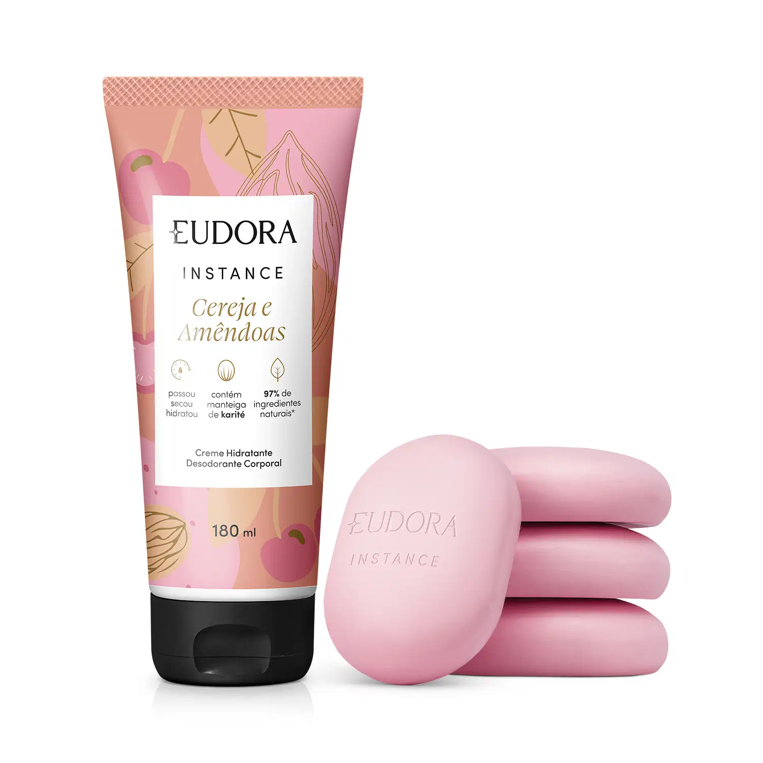 Combo Instance Cereja e Amêndoas: Sabonete em Barra 4x80g + Loção Corporal 180ml