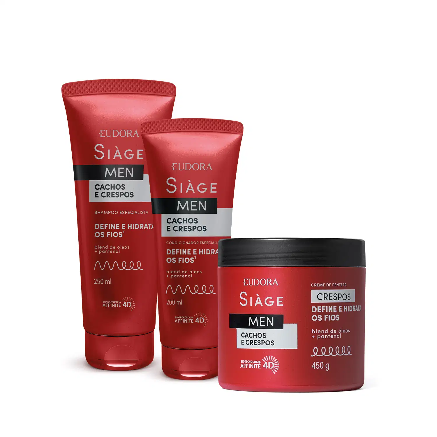 Combo Siàge Men: Condicionador Cachos e Crespos 200ml + Shampoo Cachos e Crespos 250ml + Creme para Pentear Crespos 450g