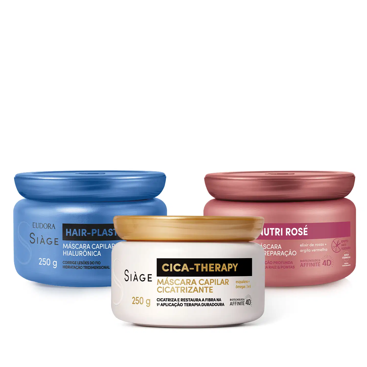 Combo Siàge Cronograma Capilar Máscaras: Hair-Plastia 250g + Nutri Rosé 250g + Cica-Therapy 250g