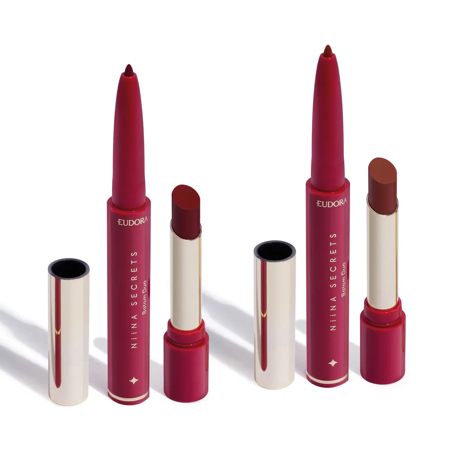 Combo Duo Perfect Match Niina Secrets: Batom Vermelho 1,65g + Batom Avelã 1,65g